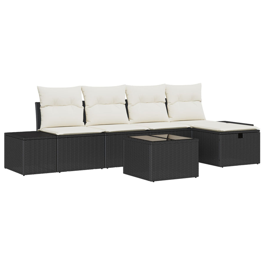 6-Delige Tuinbank Set Met Kussens Zwart Poly Rattan