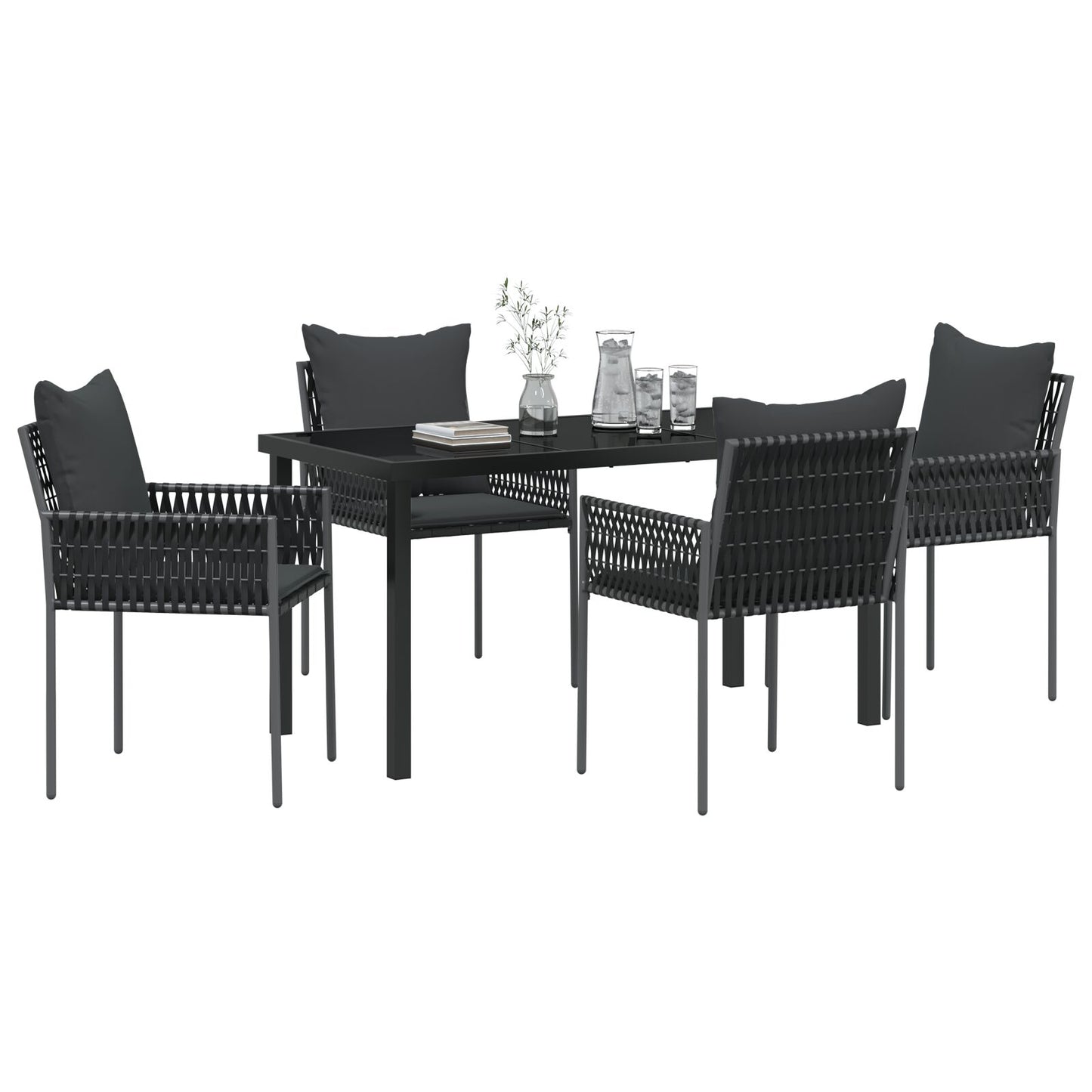 5-Delige Tuin Eetset Met Kussens Zwart Poly Rattan