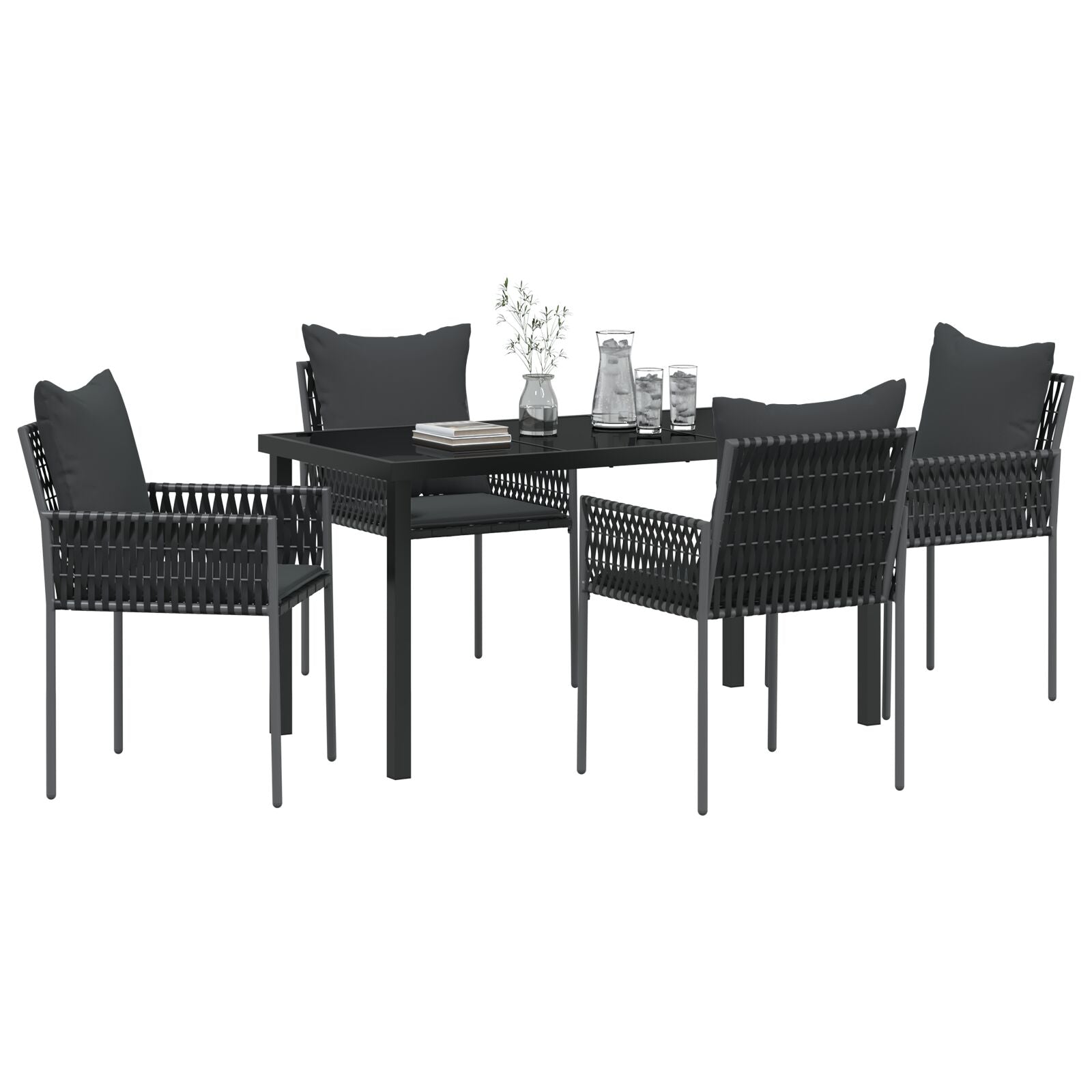 5-Delige Tuin Eetset Met Kussens Zwart Poly Rattan