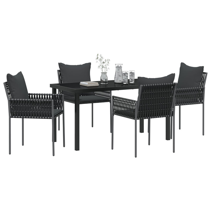5-Delige Tuin Eetset Met Kussens Zwart Poly Rattan