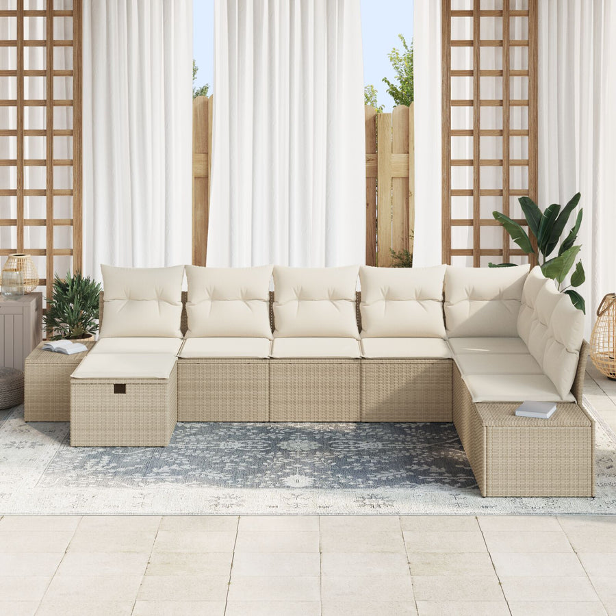 8-Delige Tuin Sofa Set Met Kussens Beige Poly Rattan