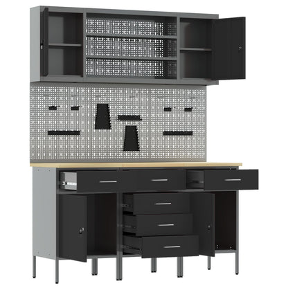 7-Delige Werkbank Set Staal 3x (84/84/85 cm) Zwart 4x kast + 4x pegboard