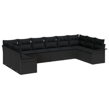 10-Delige Tuinsofa Set Met Kussens Zwart Poly Rattan