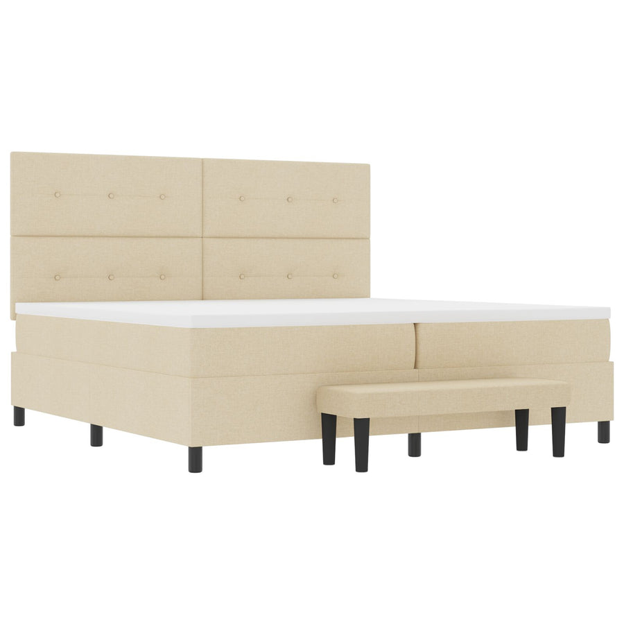 Boxspringbed Met Matras & Bank Stof Crème 200 x 200 cm Met knopen