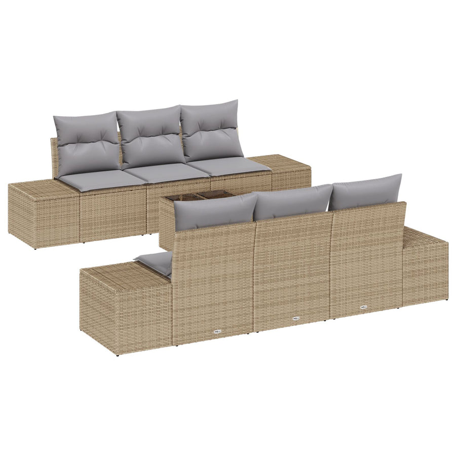 Tuin Sofa Set 7 Stukken Beige En Lichtgrijs Rattan, Polyester