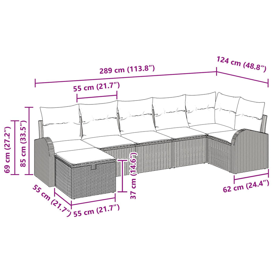 7-Persoons Tuin Sofa Set Met Kussens Grijs Poly Rattan