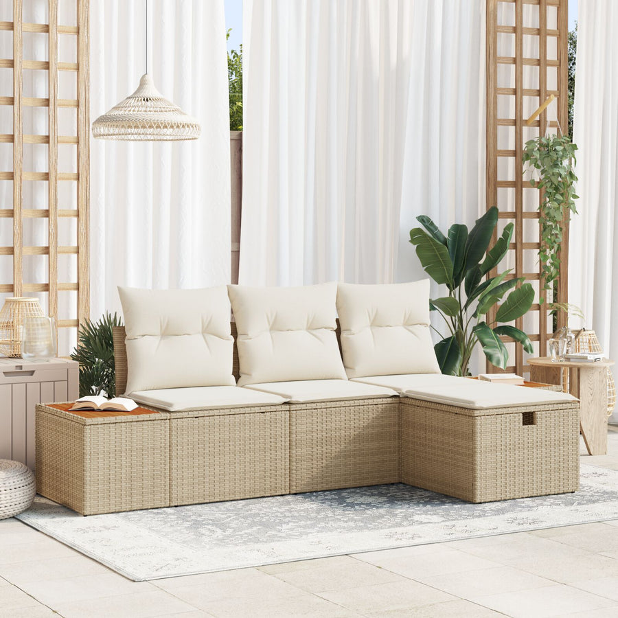 4 Delige Tuin Sofa Set Met Kussens Beige Poly Rattan