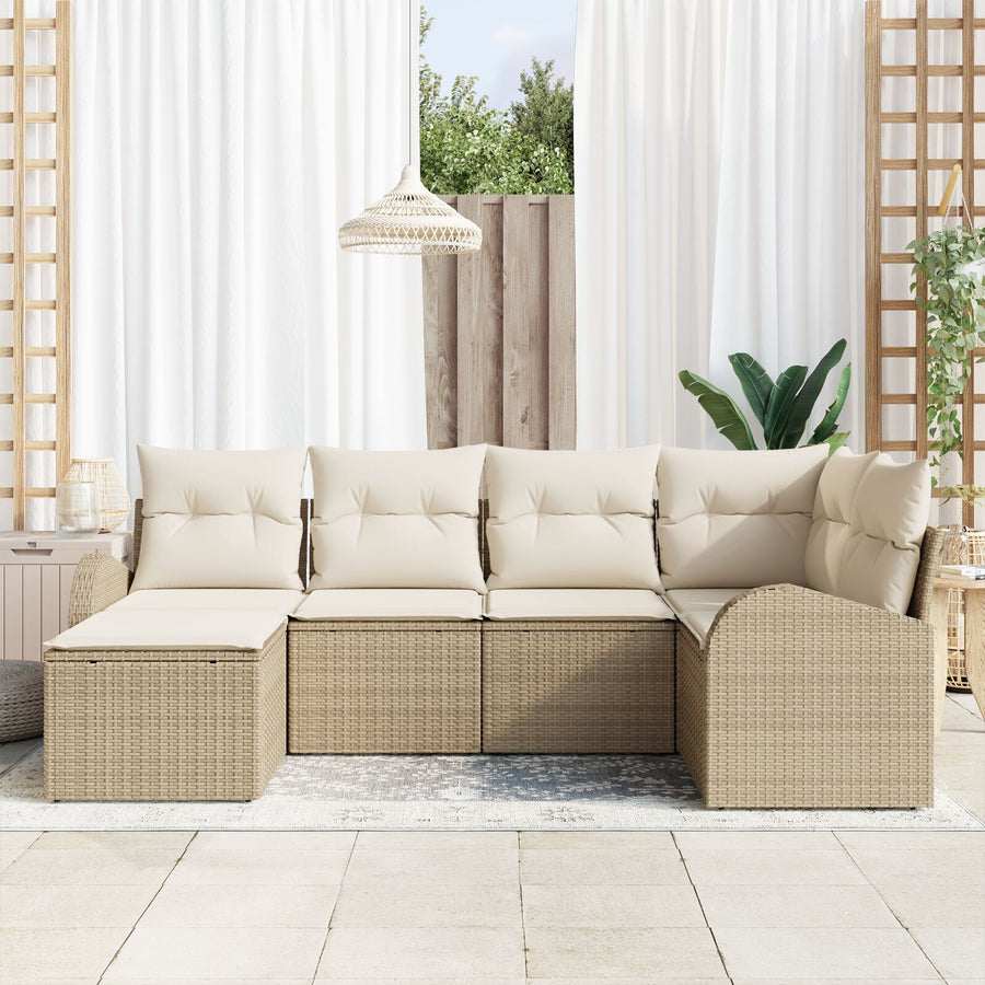 6-Delige Tuin Sofa Set Met Kussens Beige Poly Riet