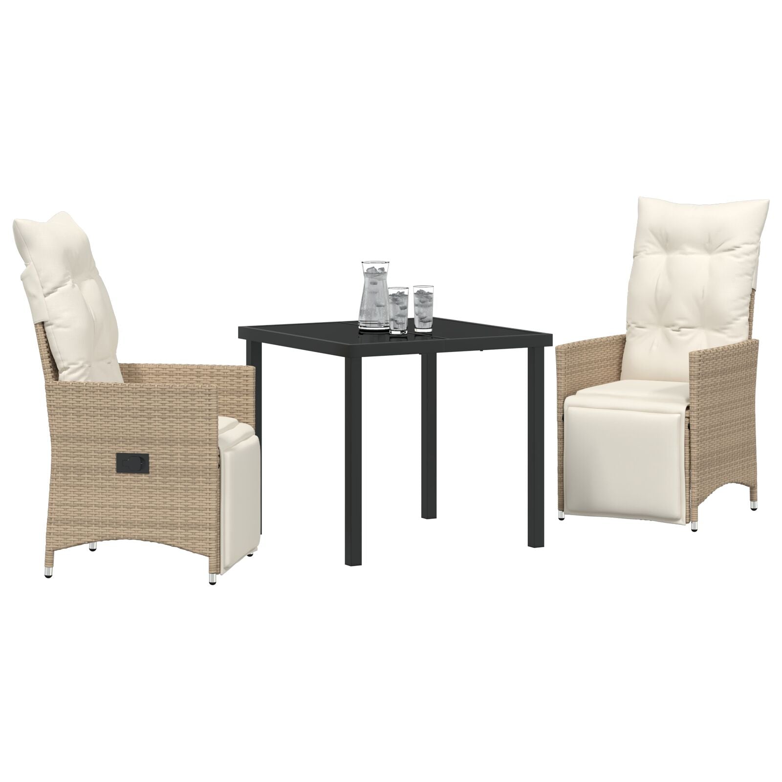 3-Delige Tuin Eetset Met Kussens Beige Poly Rattan