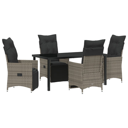 5-Delige Tuin Eetset Met Kussens Grijs Poly Rattan