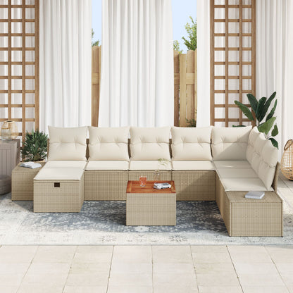 Tuin Sofa Set Set Van 9 Beige Rattan, Polyester Tuin Sofa Set Wit