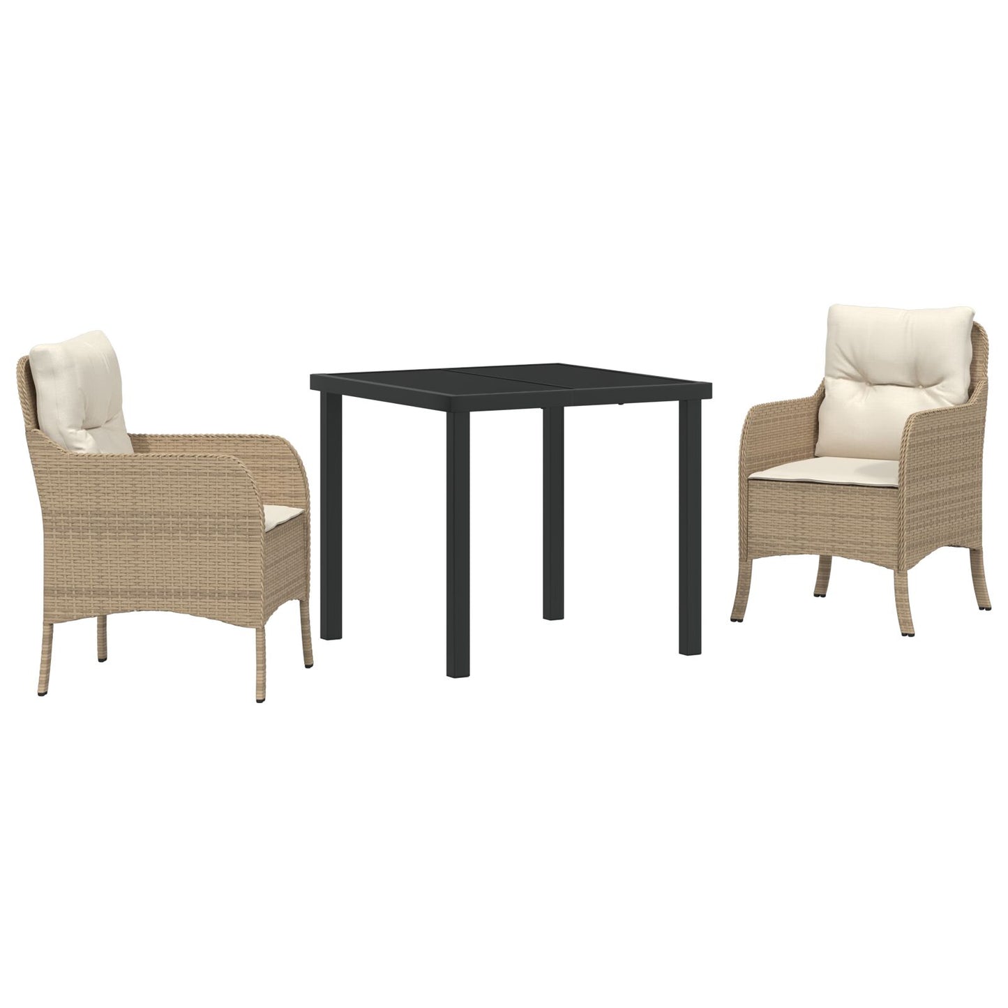 3-Delige Tuin Eet Set Met Kussens Beige Poly Rattan