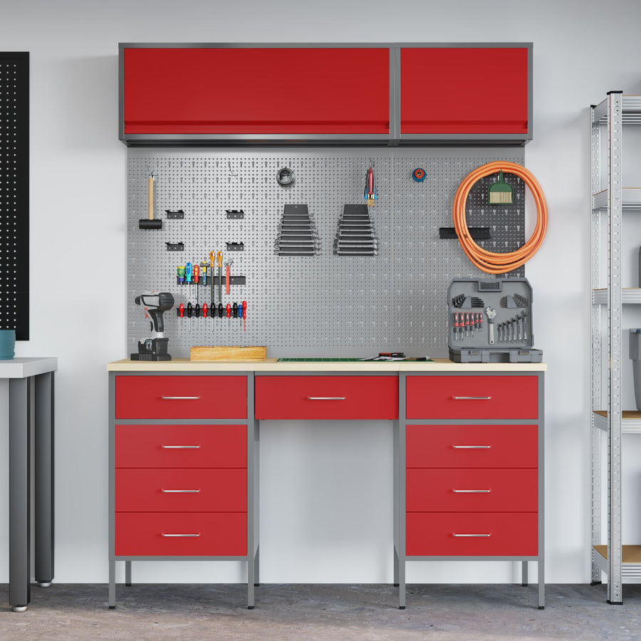 8-Delige Werkcabinet En Pegboard Set Rood Mdf En Metaal
