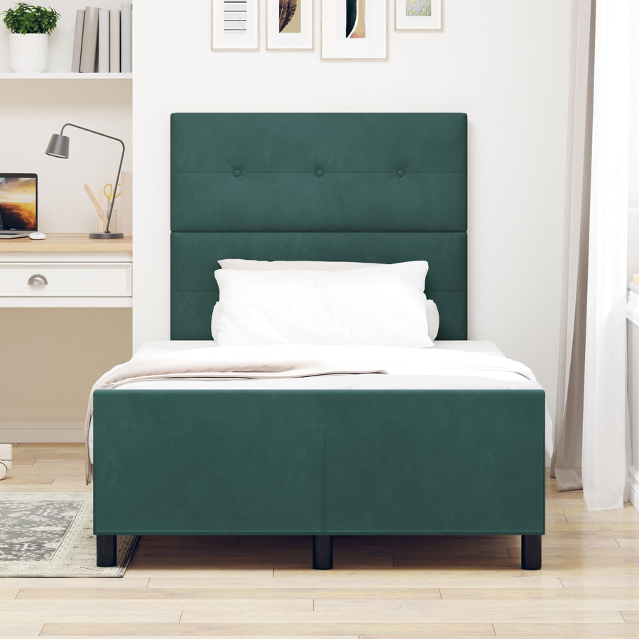 Bed Frame Donkergroen 120X200 Cm Velours Crème