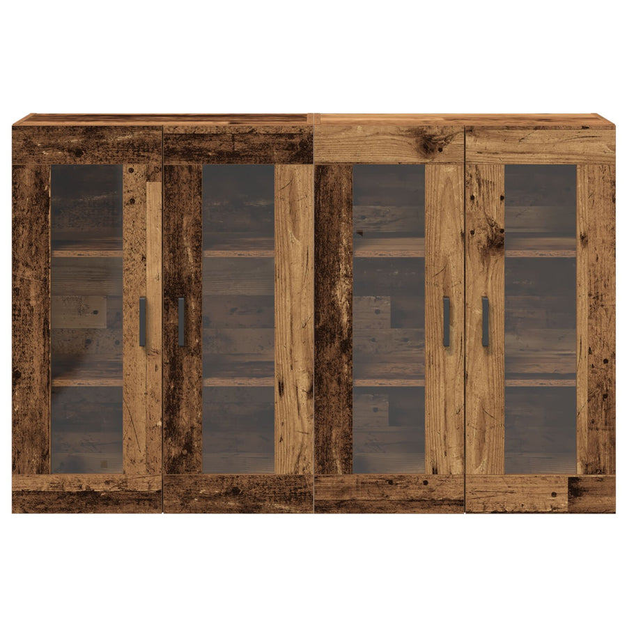 Wandkast Set Van 2 Oud Hout, Zwart Bewerkt Hout, Glas