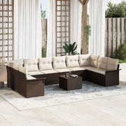 Loungeset poly rotan 11-delig bruin 4 personen