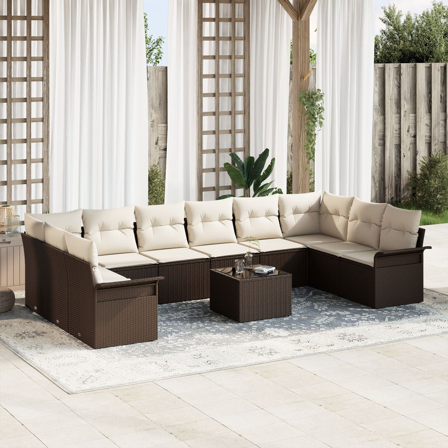 10-Delige Tuin Sofaset Met Kussens Grijs Poly Rattan
