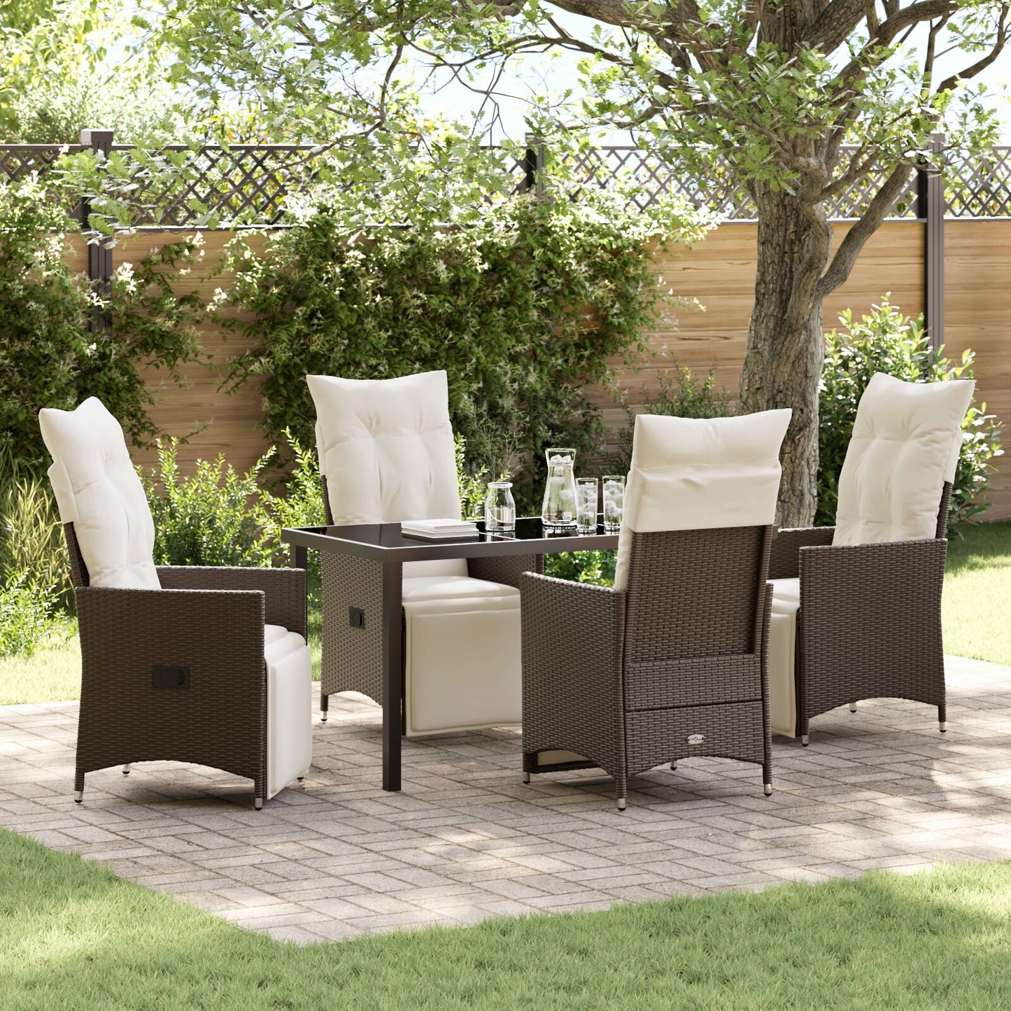 5-Delige Tuin Eetset Met Kussens Bruin Poly Rattan