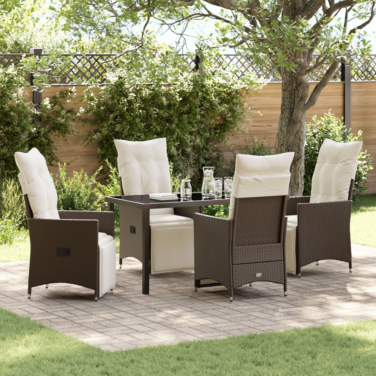5-Delige Tuin Eetset Met Kussens Bruin Poly Rattan