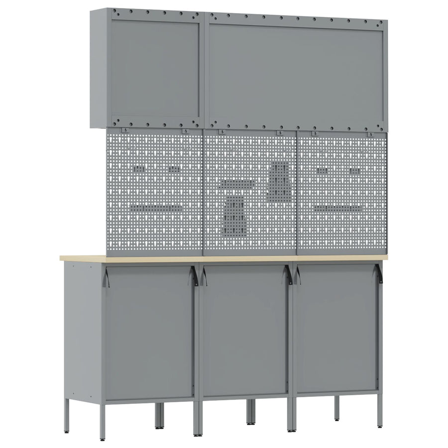 8-Delige Werkbank Set Rode Staal 3x (84 cm) Rood 3x cabinet + 3x pegboard + 2x gereedschapskast