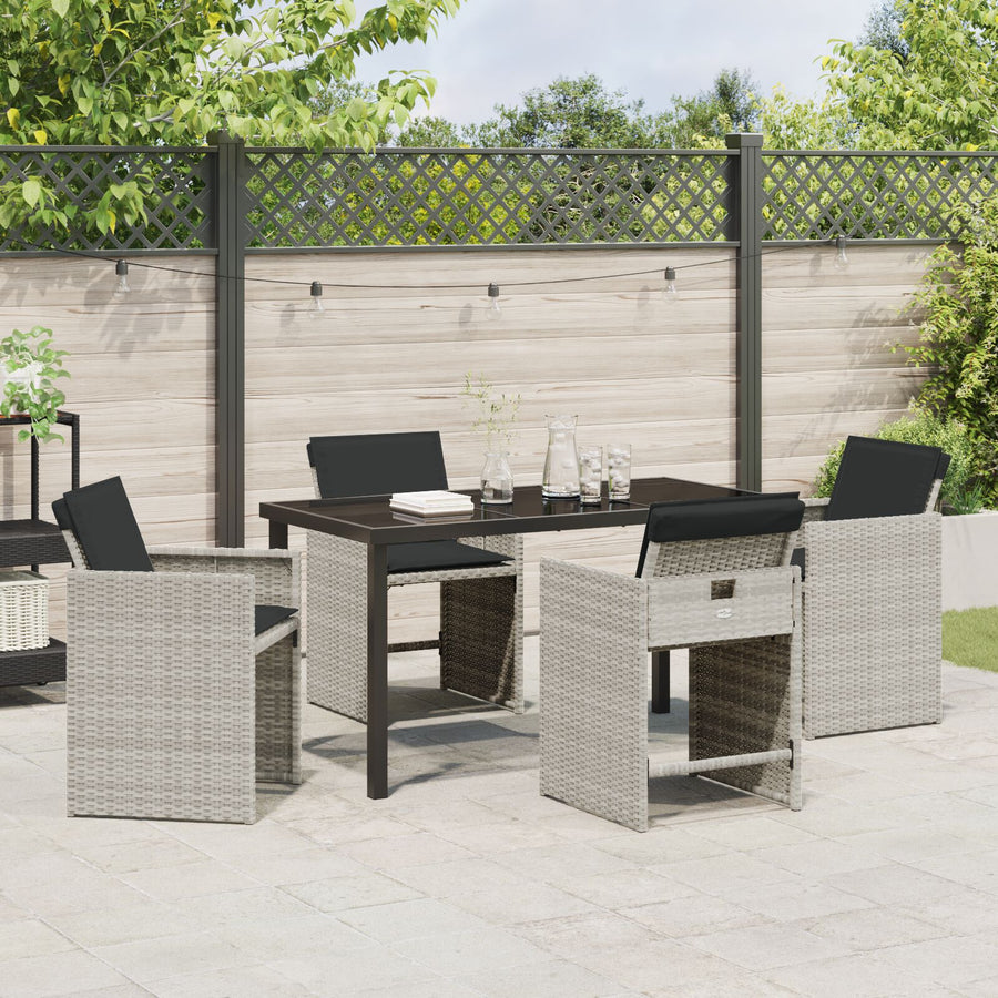 5 Delige Tuin Eetset Met Kussens Lichtgrijs Poly Rattan