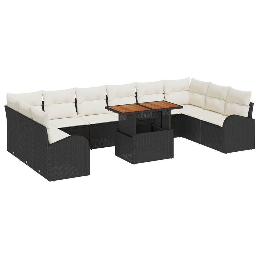 11-Delige Tuindining Set Met Kussens Zwart Poly Rattan Acacia
