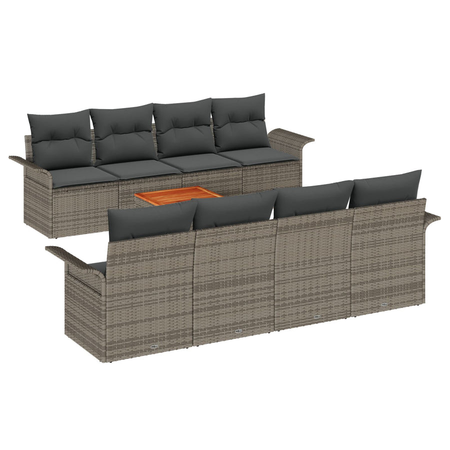 9-Delige Tuin Sofa Set Met Kussens Grijs Poly Rattan Acacia