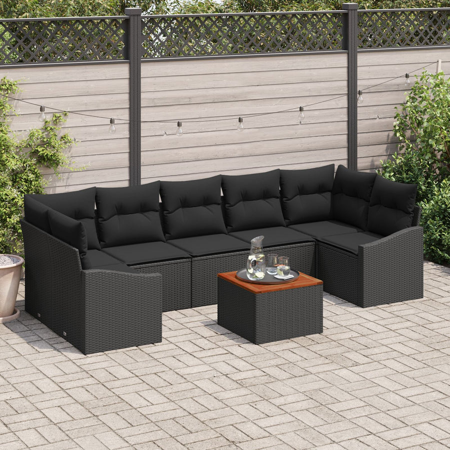 Tuin Sofaset Set Van 8 Zwart Rattan En Hout Tuin Sofaset