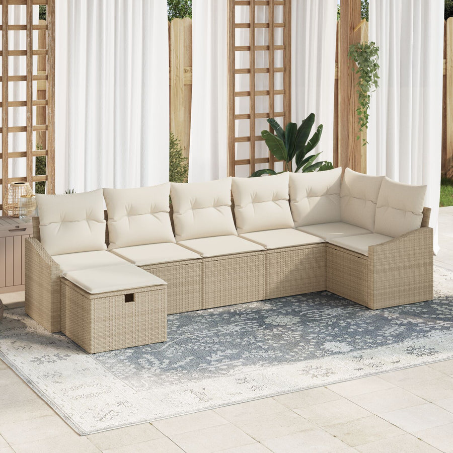 7-Delige Tuin Sofa Set Met Kussens Beige Poly Rattan Wit