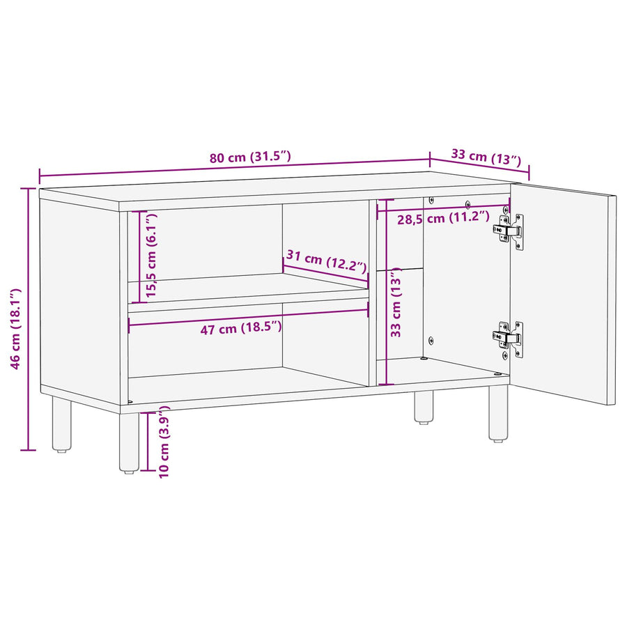 Tv-Kast 80X31,5X46 Cm Massief acaciahout