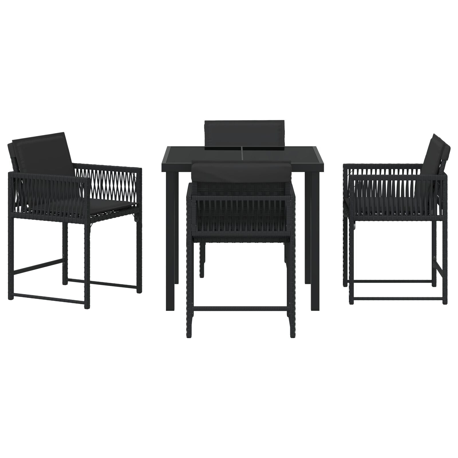 5-Delige Tuin Dining Set Met Kussens Zwart Poly Rattan
