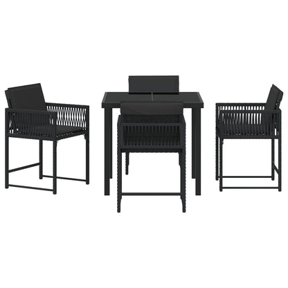 5-Delige Tuin Dining Set Met Kussens Zwart Poly Rattan