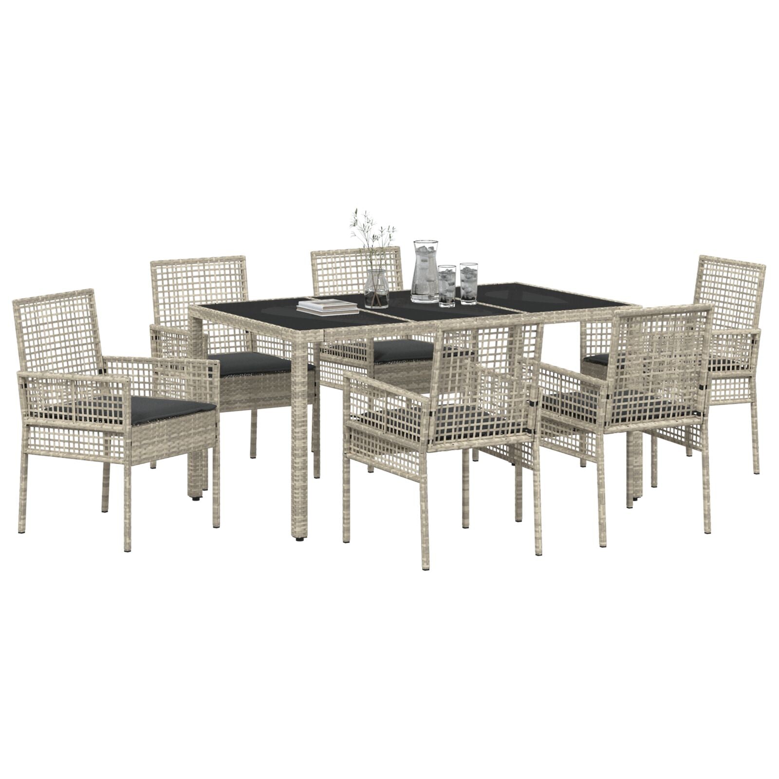 7-Delige Tuin Eetset Met Kussens Lichtgrijs Poly Rattan