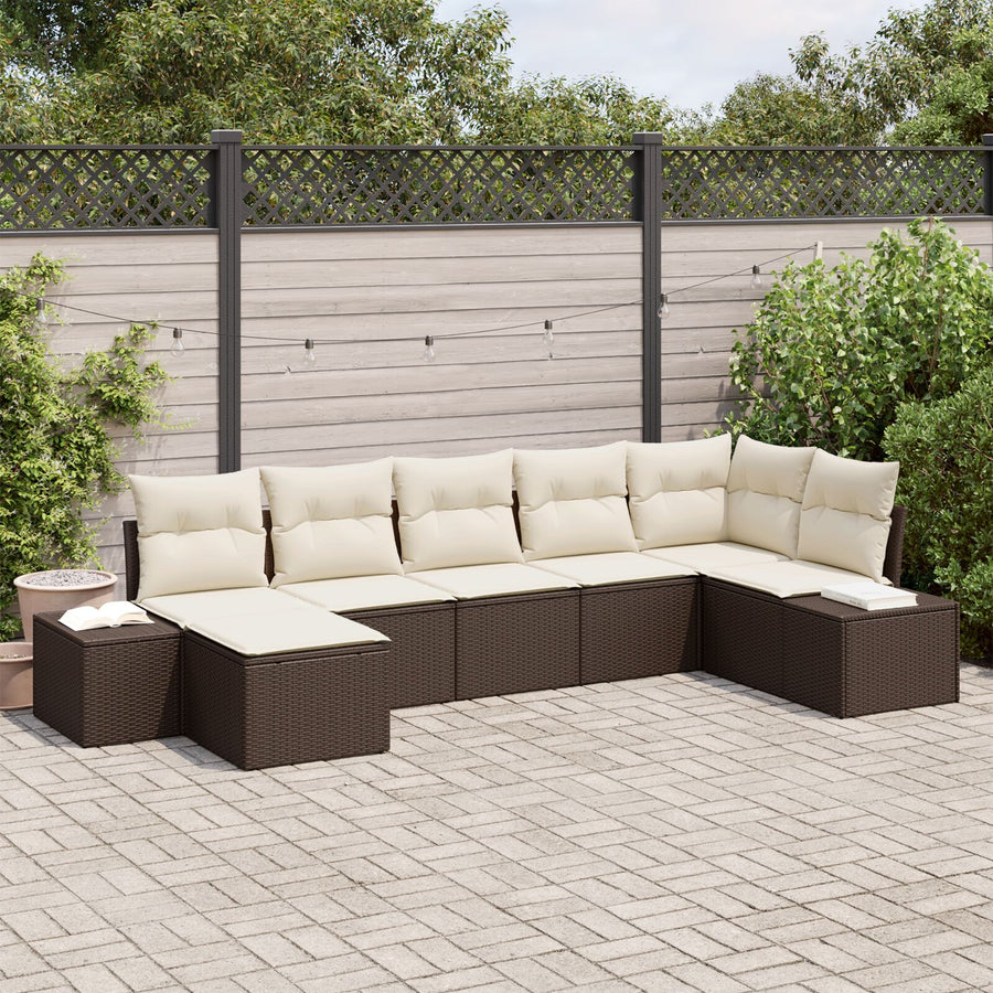 7-Delige Tuin Sofa Set Met Kussens Bruin Poly Rattan