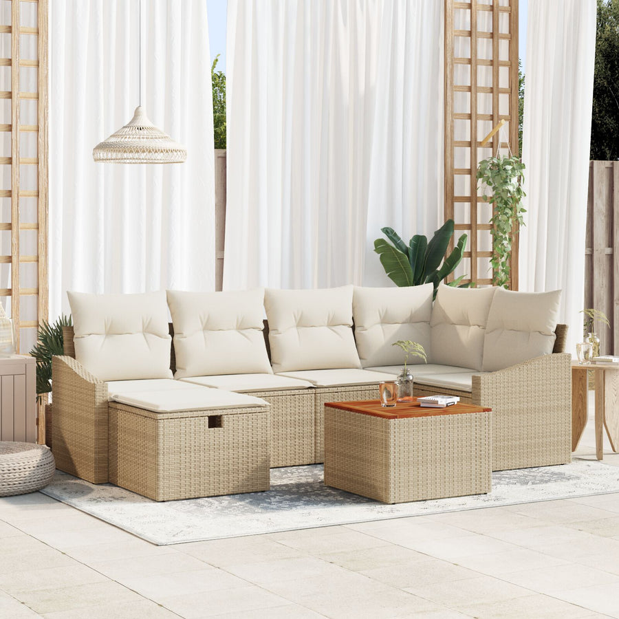 7-Delige Tuin Sofa Set Met Kussens Beige Poly Rattan