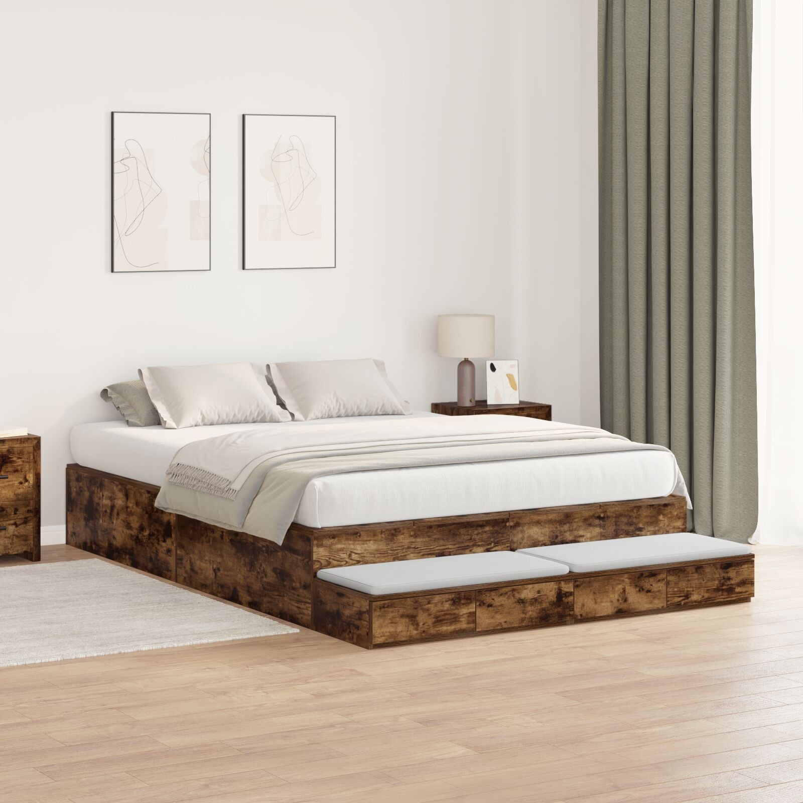 Opbergbedframe Gerookt Eiken 140X200 Cm Artisanaal Eiken