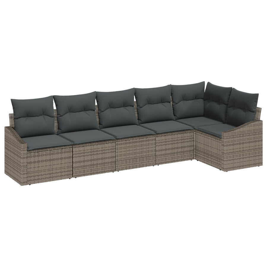 6-Delige Tuin Eetset Met Kussens Poly Rattan Grijs zonder tafel