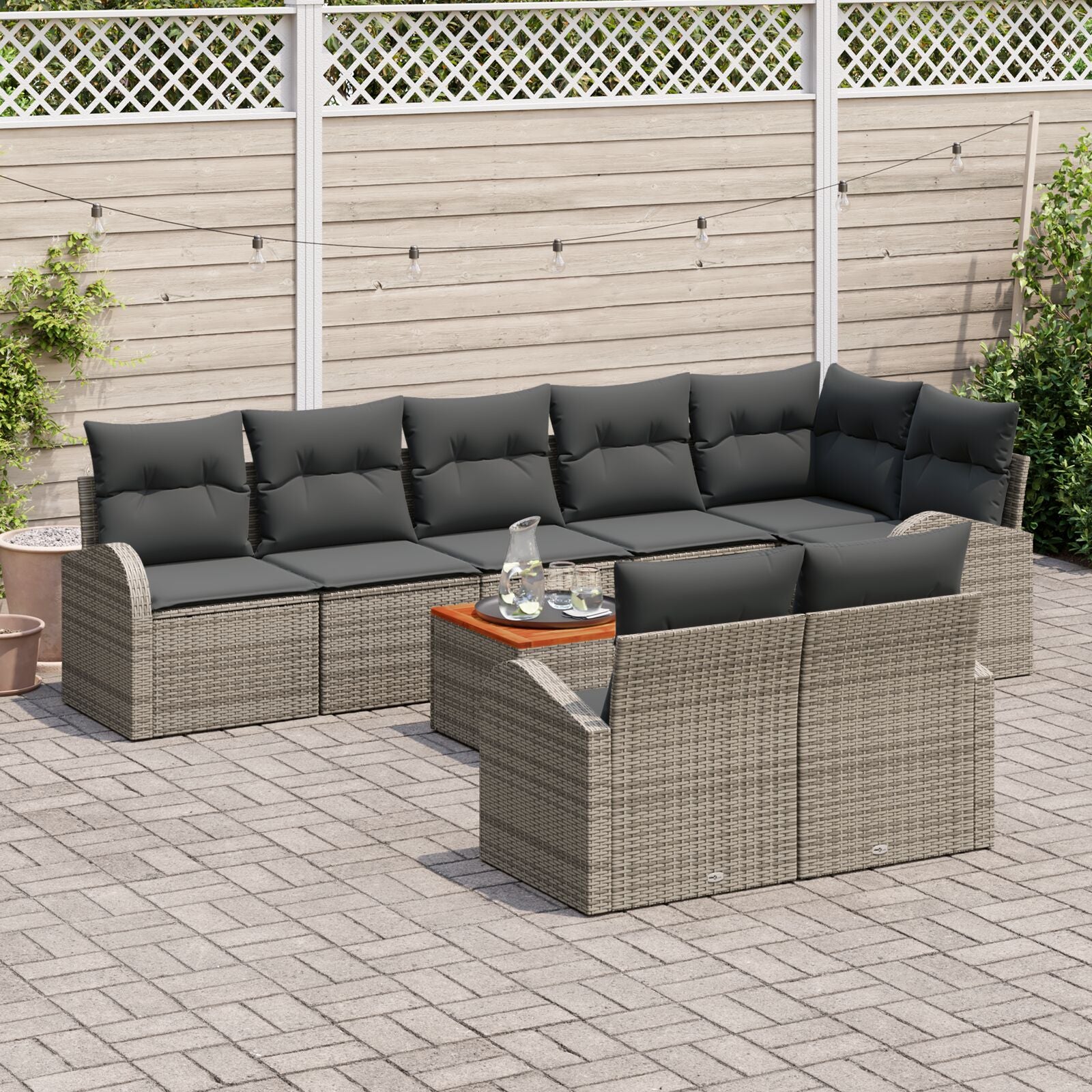 9-Delige Tuinsofa Set Met Kussens Grijs Poly Rattan Acacia