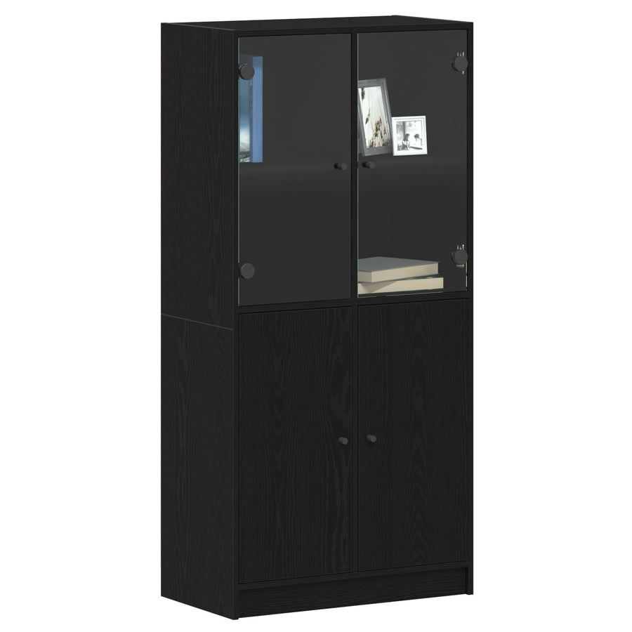Highboard Met Deuren Zwart Eiken 68X37X142 Cm Bewerkt Hout