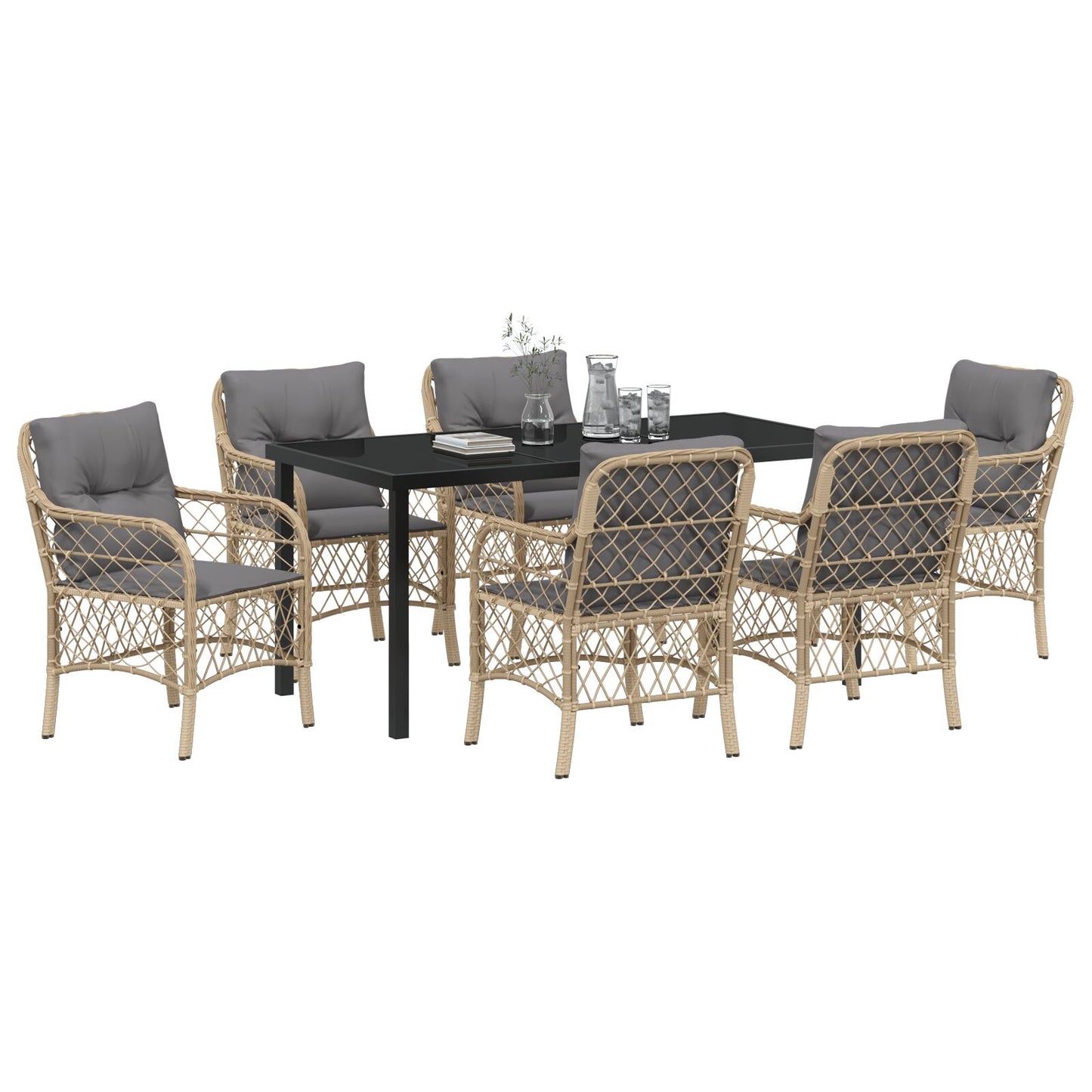 7-Delige Tuindining Set Met Kussens Beige Poly Riet