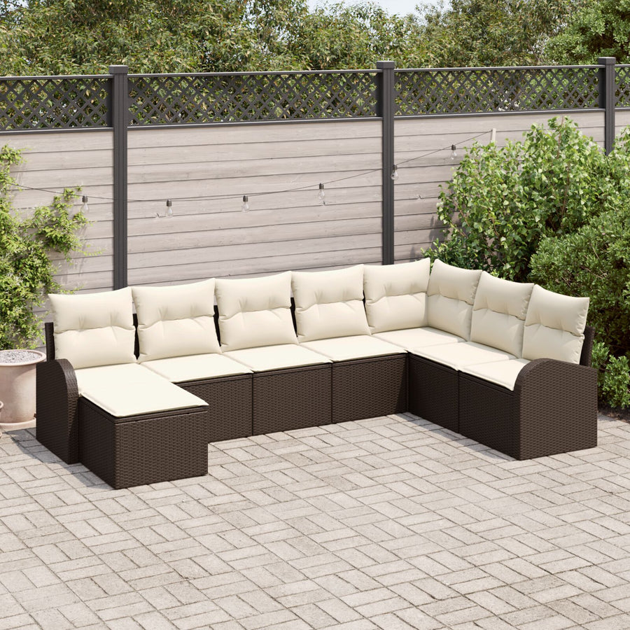 8-Delige Tuin Sofa Set Met Kussens Bruin Poly Rattan