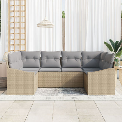 6 Delige Tuin Sofa Set Met Kussens Beige Poly Rattan