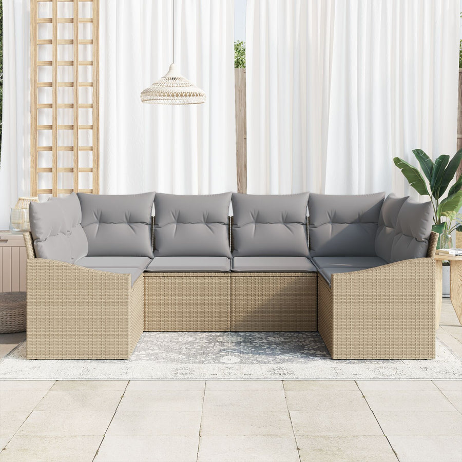 6 Delige Tuin Sofa Set Met Kussens Beige Poly Rattan