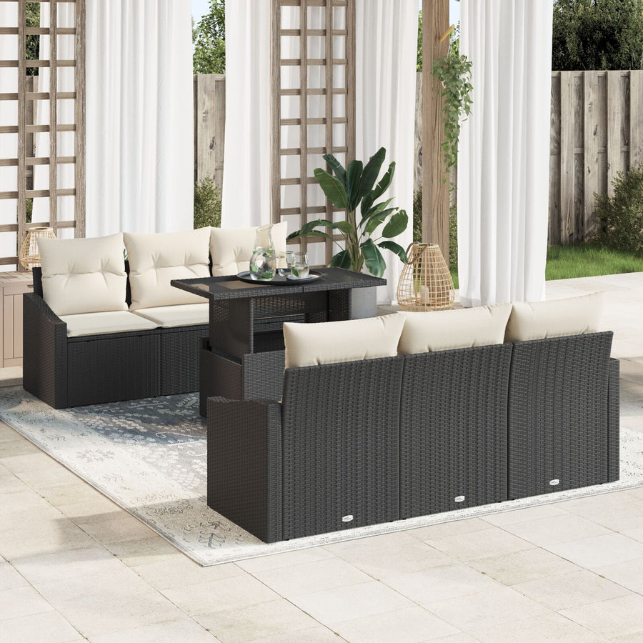 7-Piece Tuin Sofa Set Met Kussens Zwart Poly Rattan