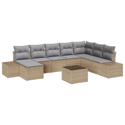9-Delige Tuin Sofa Set Met Kussens Zwart Poly Rattan