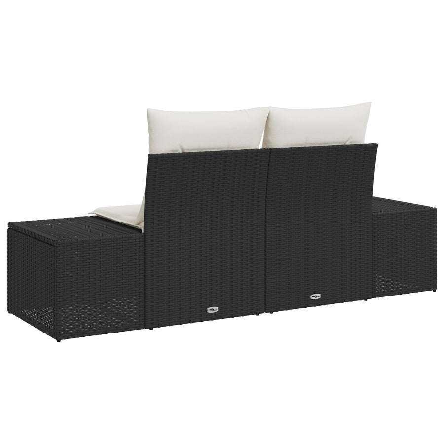 2-Zits Tuin Sofa & Kussens Poly Riet Zwart en crème met opslag