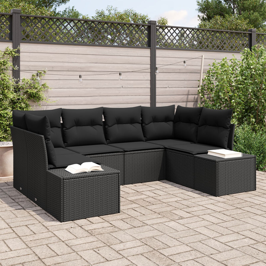 6-Delige Tuin Sofa Set Met Kussens Zwart Poly Rattan