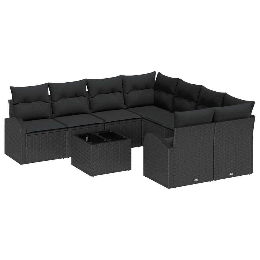 9-delige Tuin Sofa Set met Kussens Zwart Poly Rattan
