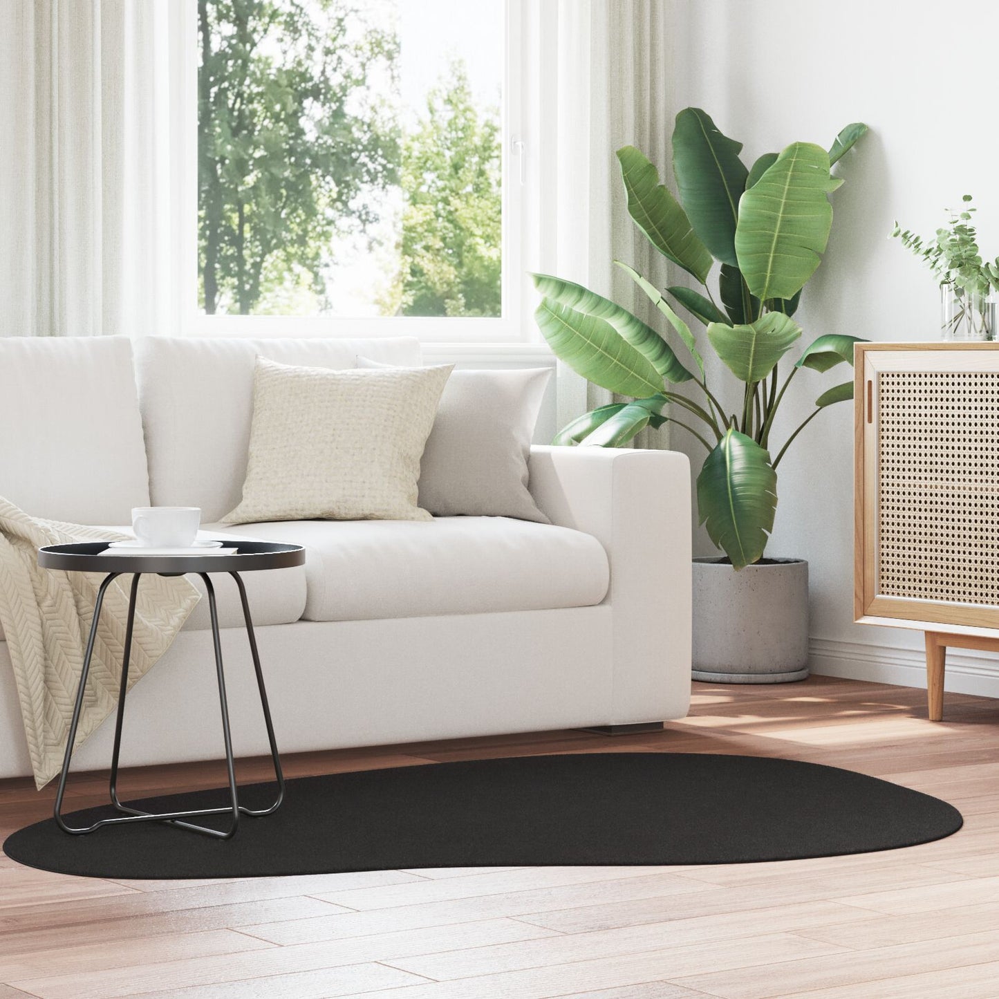 Vloerkleden Polyester Vloerkleden Anders Zwart 120 x 170 cm Ovaal-Golfrand