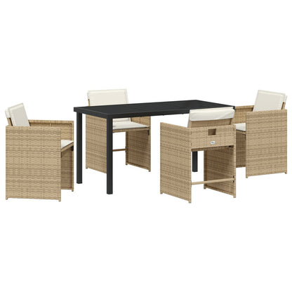 5-Delig Tuin Eet Set Met Kussens Beige Poly Rattan